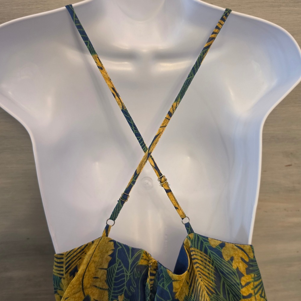 Umgee 60% Cotton Tropical Leaf Print Sleeveless Aline Mini Dress Large GC - Picture 8 of 9
